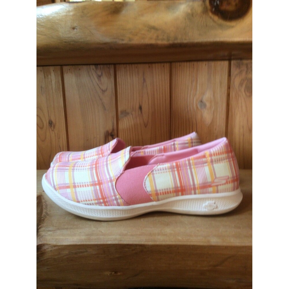 Skechers Go Walk Joy Goga Mat Pink Plaid Slip On Sneaker 136319 PKMT Size 9.5